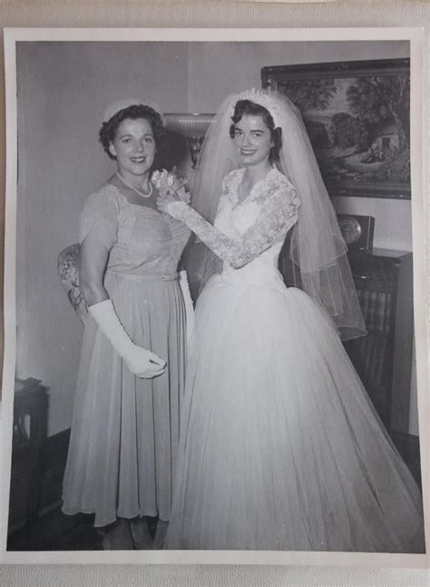 Vintage 8x10 Bandw Photo 1953 Wedding Bride And Mom Wedding Gowns Vintage Wedding Dresses