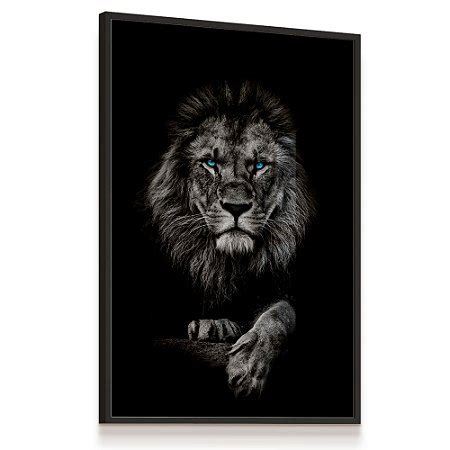 Quadro Decorativo Leão Preto e Branco Olhos Azuis - Art Parede ...