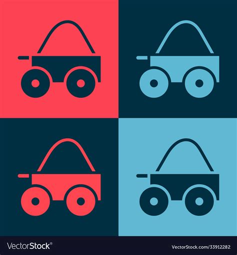 Pop Art Wooden Four Wheel Cart With Hay Icon Vector Image