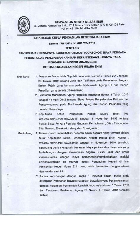 Pdf Pengadilan Negeri Muara Enim Jl Jendral Ahmad Yani Panjar Biaya