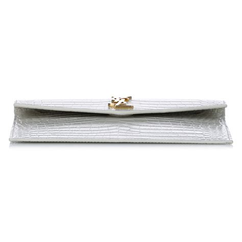 Yves Saint Laurent Vintage Embossed Uptown Envelope Clutch White