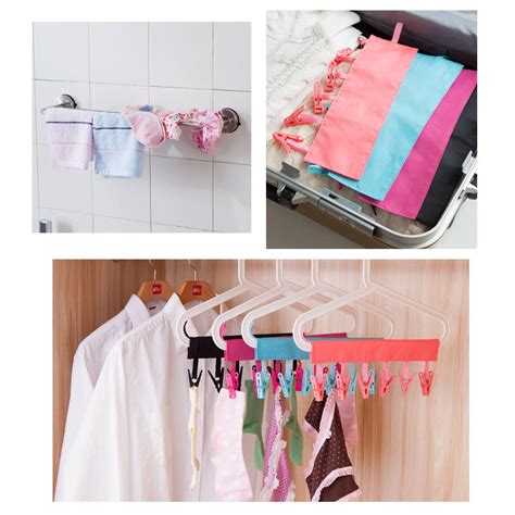 6 Peg Clip Foldable Underwear Socks Drying Rack Laundry Clothes Hanger