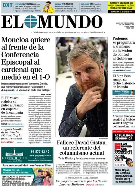 Portada Del Diario El Mundo Del Día 10022020 News Europa