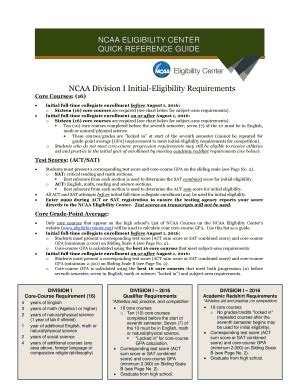 Fillable Online Ncaa Division I Initial Eligibility Requirements Fax