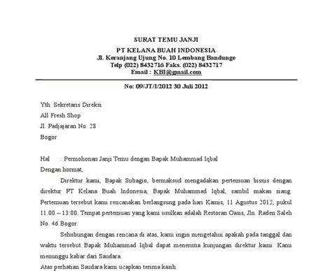 Contoh Surat Temujanji Dengan Pengarah Contoh Surat Memohon Temujanji