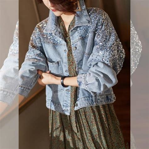 Nova⭐fashion Sequined Denim Short Jacket Women New Spring And Autumn