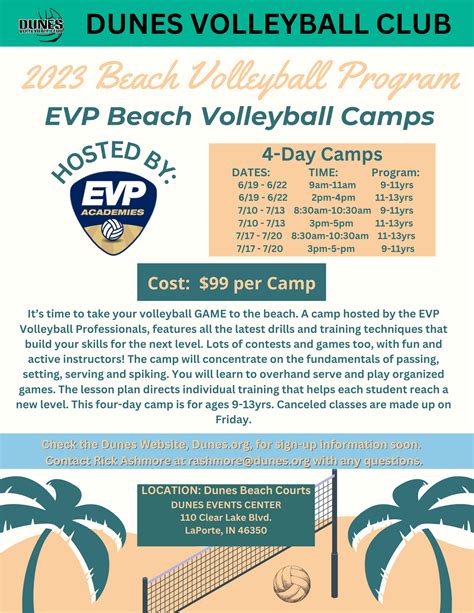 2023 Beach Volleyball Program Camps – Dunes Volleyball Club