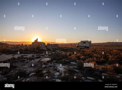 Offroad Truck On Sunset Landscape In The Tabernas Desert Spain