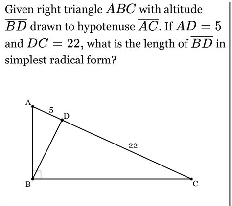 Solved Given Right Triangle Abc With Altitude Bar Bd Chegg