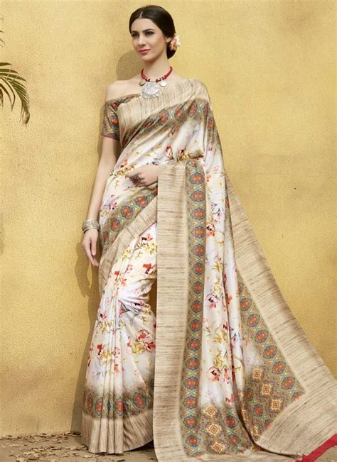 Buy Tussar Silk Printed Classic Saree Online