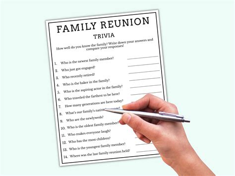 Family Trivia Game Printable Family Reunion Party Games Family ...