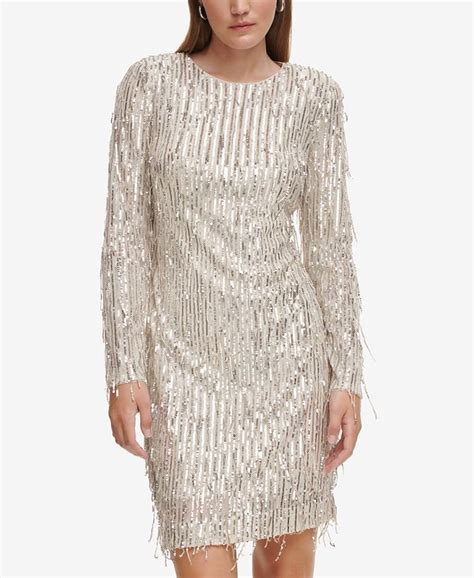 Eliza J Womens Long Sleeve Sequin Cocktail Dress Macys