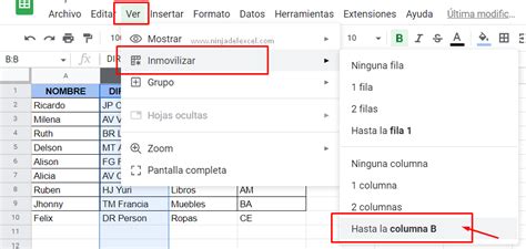 Cómo Fijar Columnas en Google Sheets Ninja del Excel