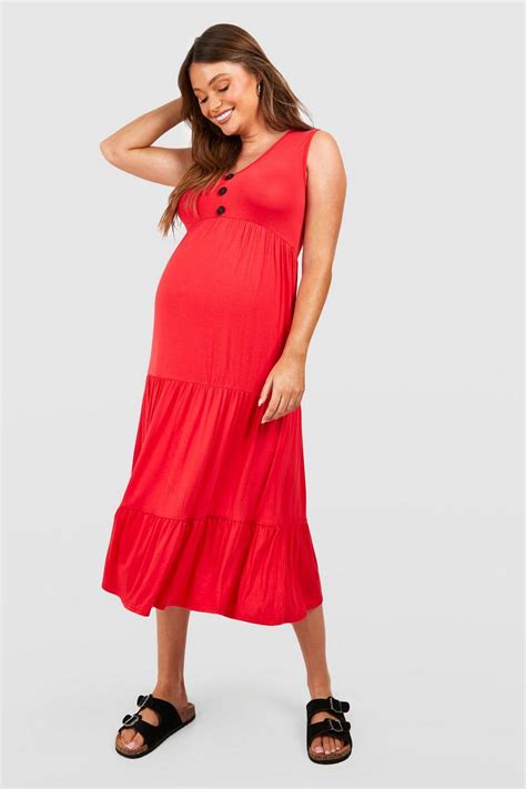 Maternity Button Down Smock Midi Dress Boohoo Uk