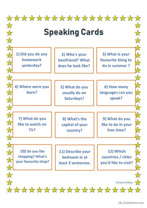 Speaking Cards For Beginners Vocabul English Esl Worksheets Pdf And Doc