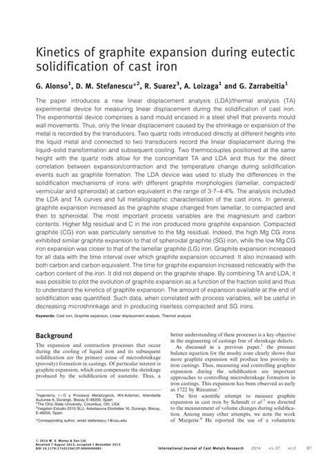 PDF Kinetics Of Graphite Expansion During The Eutectic Solidification