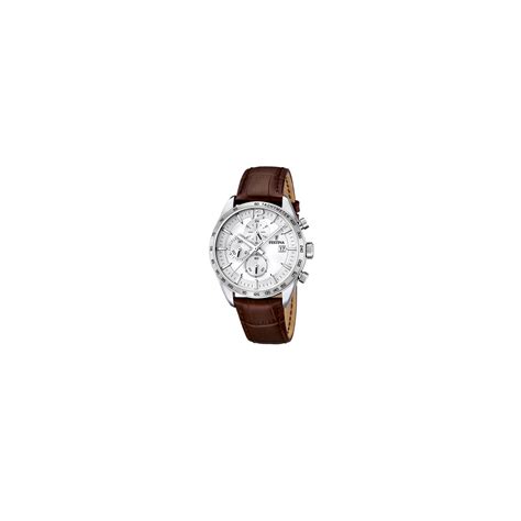 Reloj Festina Timeless Chronograph Plata Correa Piel Hombre F