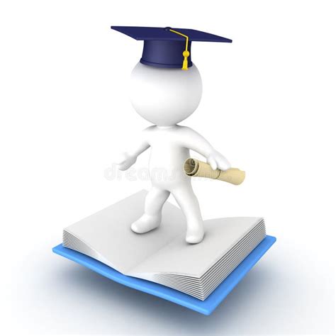 3d Character Flying On Top Of Opened Book With Diploma Stock