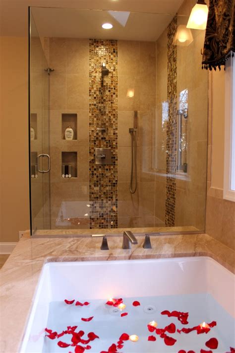 Classic Master Bathroom W Glass Mosaic Tile Diano Royale Marble