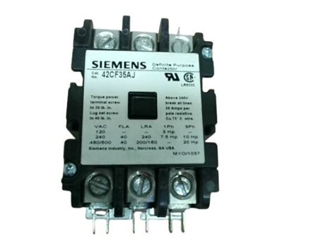 Siemens 42CF35AJ 40A, 24V, 3-Pole Definite Purpose Contactor - Black ...