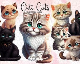 Cute Cat Clipart Kitten Sticker Pussycat Vector Kawaii Etsy