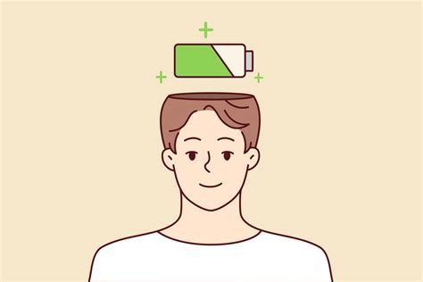 Smiling Man With Battery Above Head Charging To Full Capacity Happy