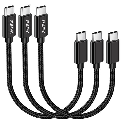 SUMPK Kabel USB C na USB C 20 cm 3 sztuki kabel USB C krótki 60 W