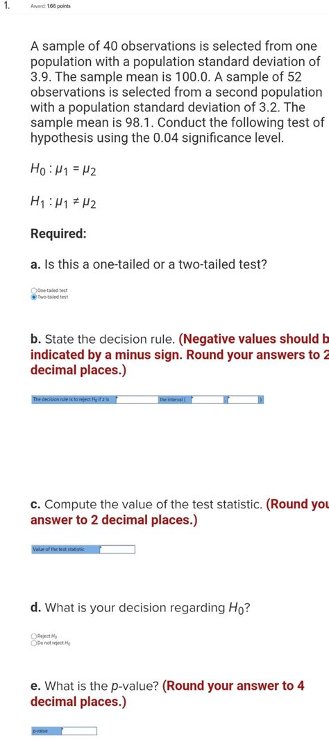 Solved A Sample Of 40 Observations Is Selected From One Chegg