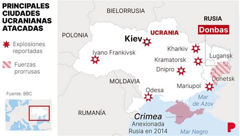 Mapa Ucrania Y Rusia Fronteras Y Zonas Rojas Del Conflicto