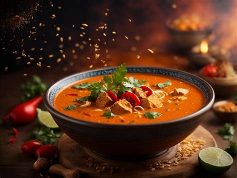 Premium Photo Delicious Thai Red Curry Soup Vibrant Rubyred Broth