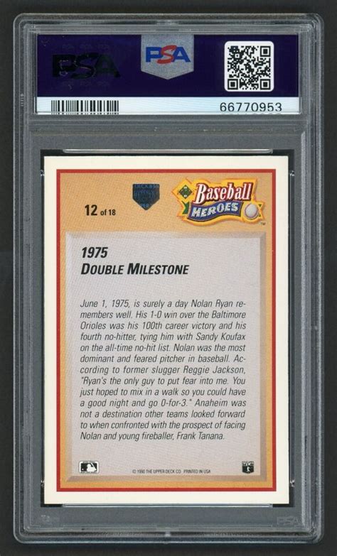 1991 UPPER DECK HEROES NOLAN RYAN 12 1975 DOUBLE MILESTONE PSA 9