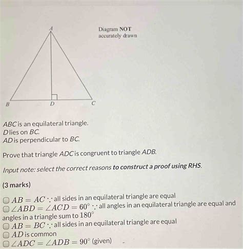 Solved Diagram NOT Accurately Drawn ABC Is An Equilateral Triangle D