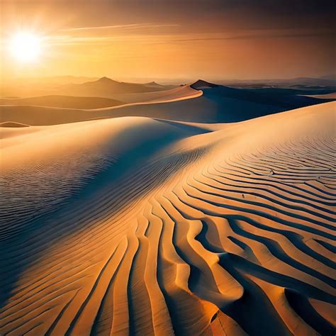 Una Puesta De Sol En El Desierto Con La Puesta De Sol Sobre Las Dunas