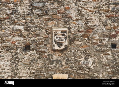 Ancient Coat Of Arms Of Swiss City Of Bellinzona Depicting An Erect Serpent On The Old Town Wall