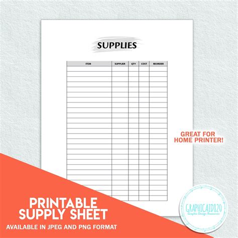 Supply Sheet Template Simple Printable Inventory Log Small Business