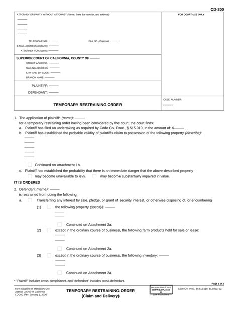 Sample Restraining Order Form