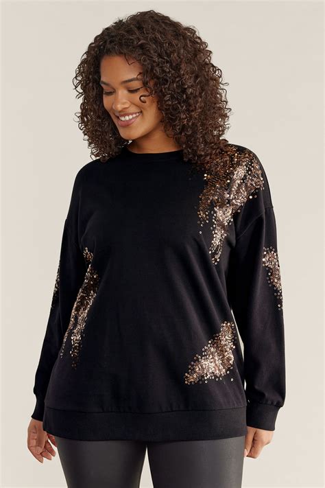 Evans Plus Size Black Bronze Sequin Sweatshirt Evans