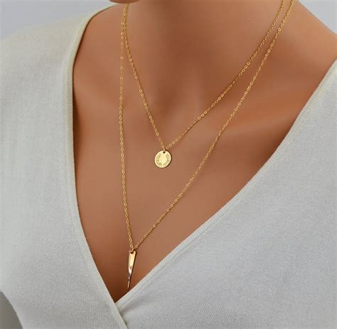 Gold Layered Necklace Layering Necklace Set Set Of Two Etsy