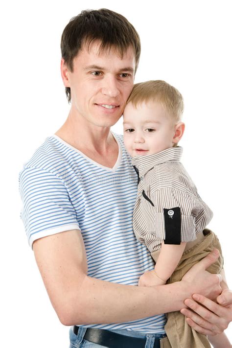 Retrato De Un Padre Feliz Con Su Peque O Hijo Aislado En Blanco Imagen