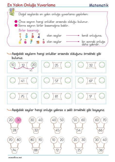 2 Sınıf Matematik Onluğa Yuvarlama Etkinlikleri Matematik Sınıf Evde Eğitim