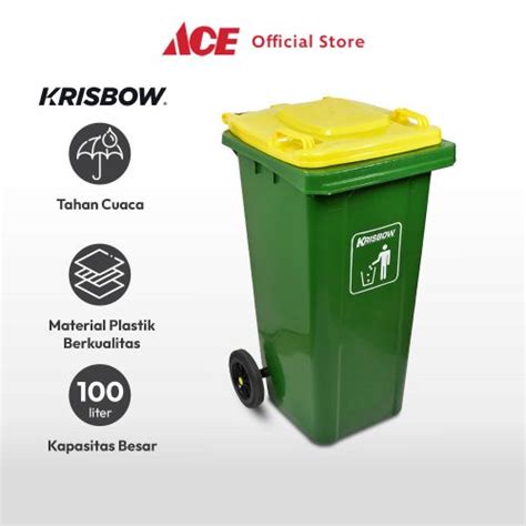 Jual Ace Krisbow Ltr Tempat Sampah Dengan Tutup Hijau Kuning Tong