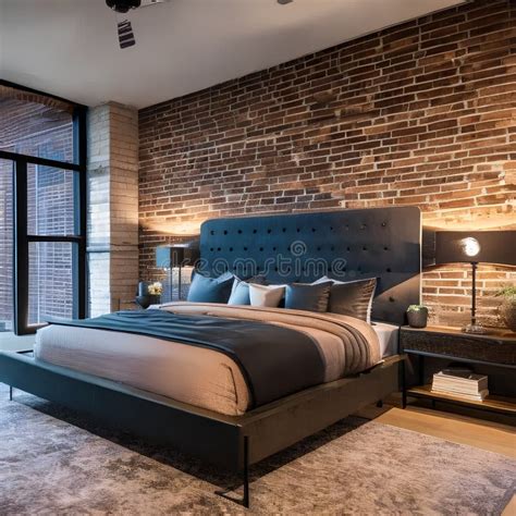 An Industrial Style Bedroom With Exposed Brick Walls Metal Accents