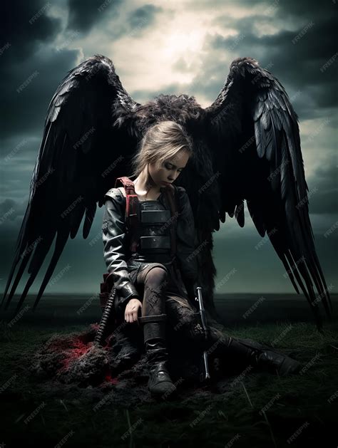 Premium Ai Image Fallen Angel In Black Wings Dark Fantasy