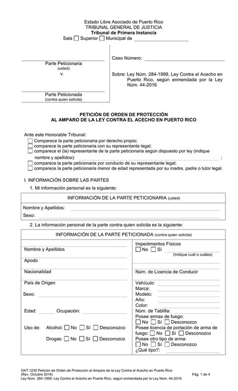 Peticion De Orden De ProtecciÓn Sobre Petition Of