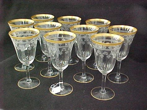 Set 10 Vintage Gold Trim Etched Wine Glasses 45025919