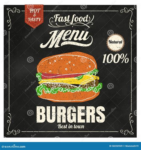 Restaurant Fast Foods Menu Burger On Chalkboard Vector Format Ep Stock