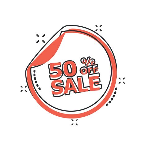 Vector cartoon sale sticker 50 percent off icon in comic style. Sale 50 ...