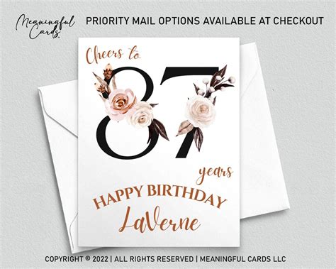 87th Birthday Card Personalized Birthday Card Cheers To 87 Etsy