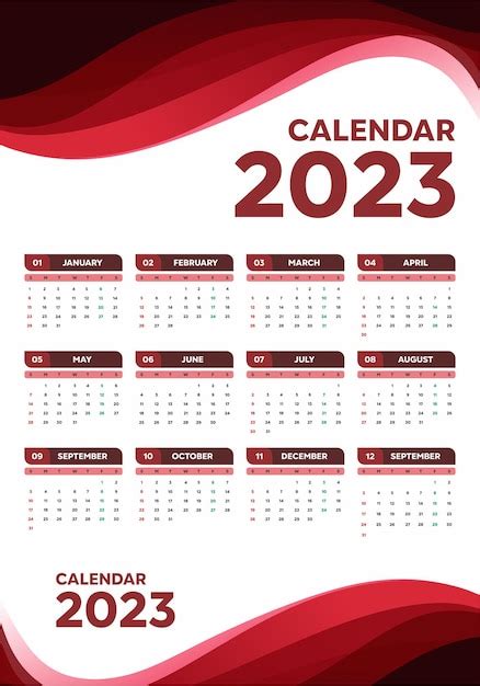 Premium Vector | 2023 new year calendar with red colour