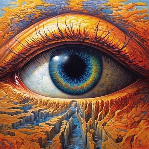 Una Pintura De Un Ojo Azul Con Un Paisaje Dorado De Fondo Foto Premium